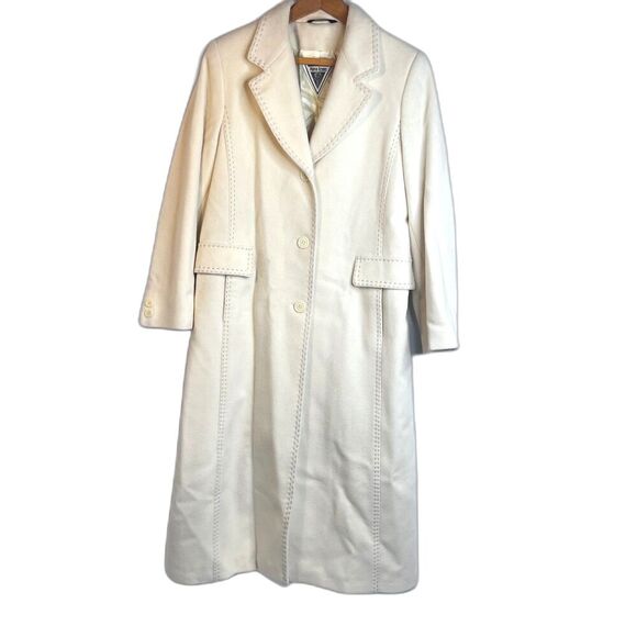 Marvin Richards Jackets & Blazers - Marvin Richards Ivory 100% Pure Wool Trench Coat Topstitched Classic Maxi Size 6